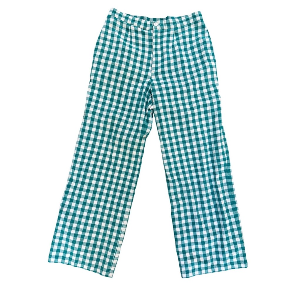 Antik Batik Green White Gingham Cotton Straight Leg Pants Paris Size S 38